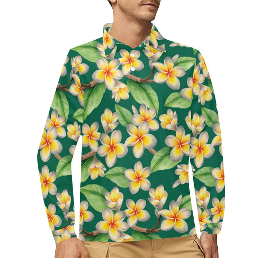 Plumeria Pattern Print Design PM07 Long Sleeve Polo Shirt For Men's