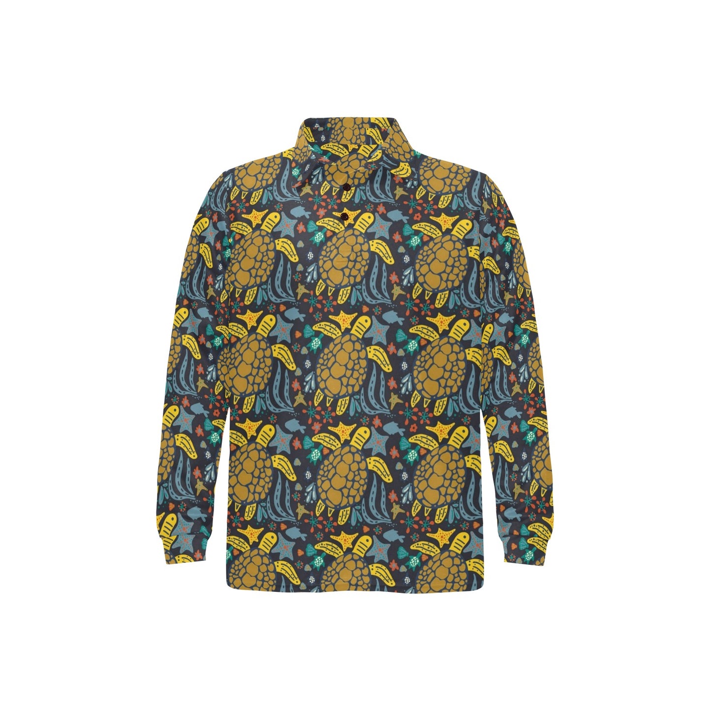 Sea Turtle Pattern Print Design T03 Long Sleeve Polo Shirt For Men's