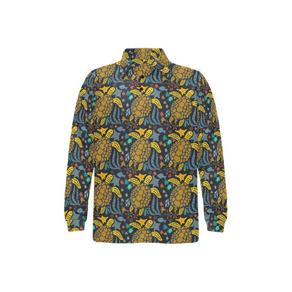 Sea Turtle Pattern Print Design T03 Long Sleeve Polo Shirt For Men's