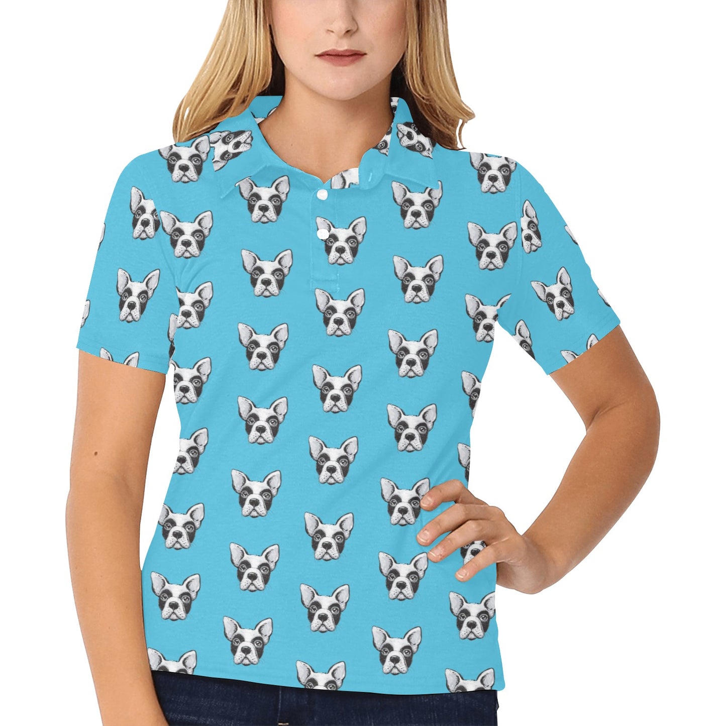 Boston Terrier Pattern Print Design 01 Women's Polo Shirt
