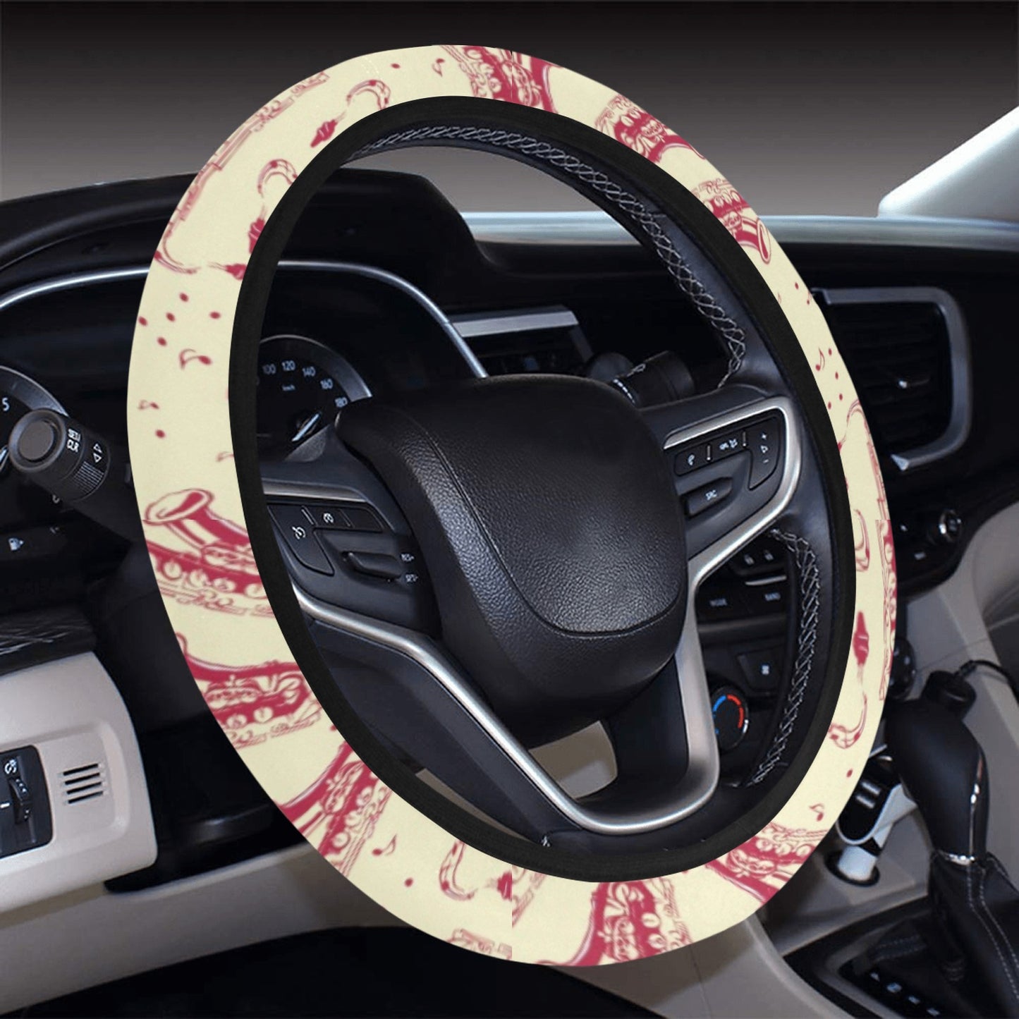 Saxophone Print Design LKS402 Steering Wheel Cover with Elastic Edge