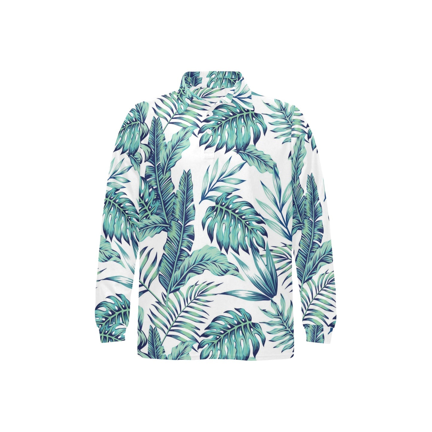Pattern Tropical Palm Leaves Long Sleeve Polo Shirt For Men's