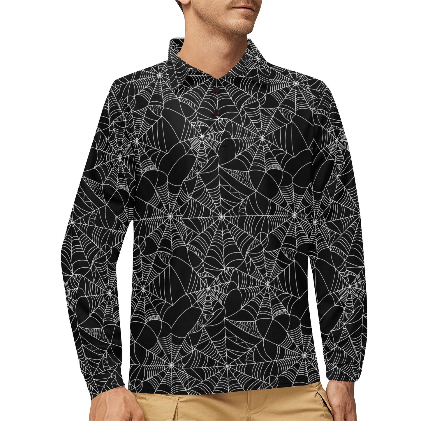 Spider Web Print Design LKS301 Long Sleeve Polo Shirt For Men's