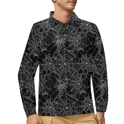 Spider Web Print Design LKS301 Long Sleeve Polo Shirt For Men's