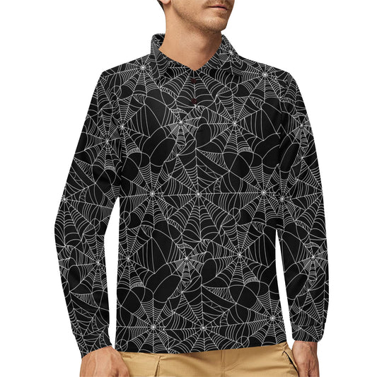 Spider Web Print Design LKS301 Long Sleeve Polo Shirt For Men's