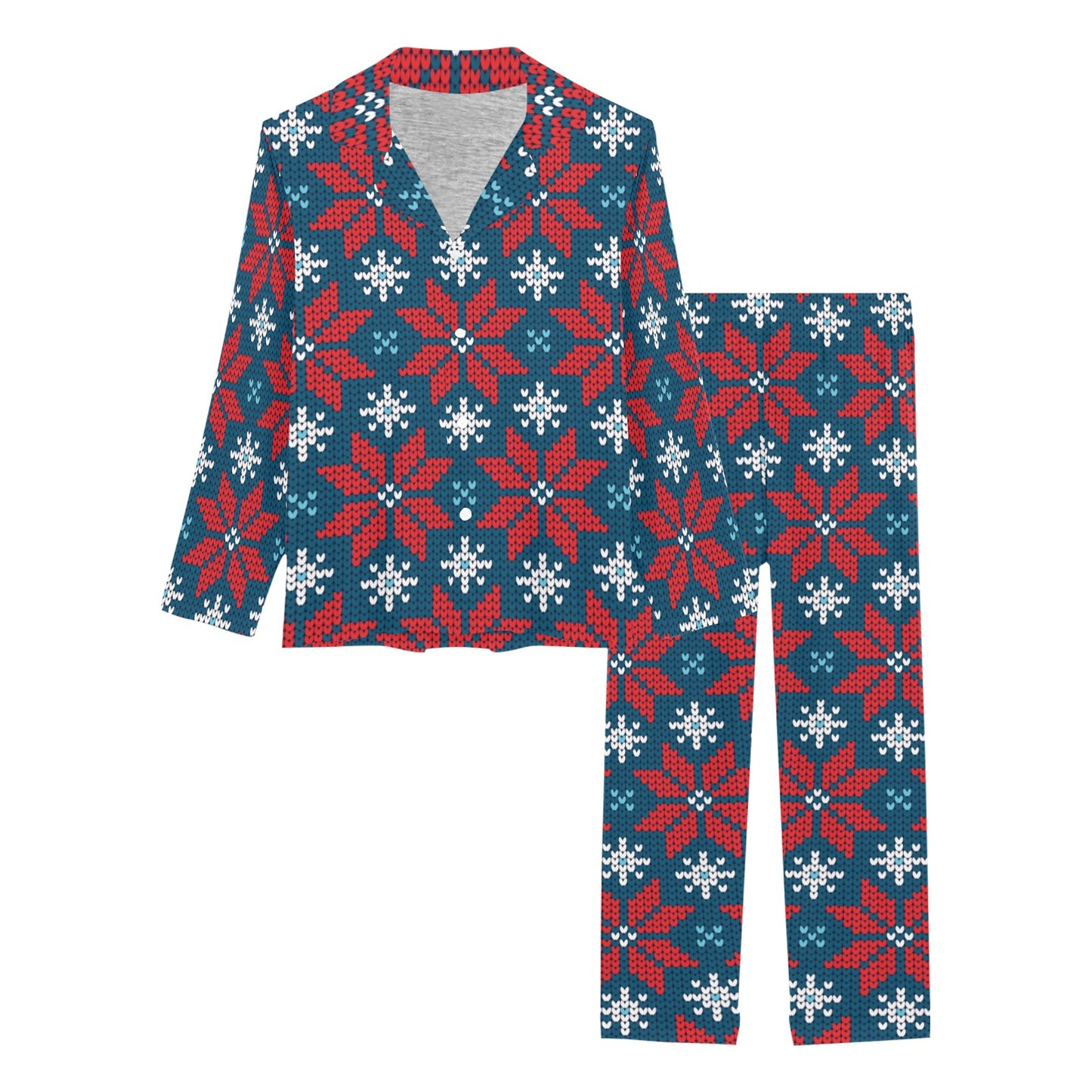 Poinsettia Pattern Print Design A02 Women's Long Pajama Set