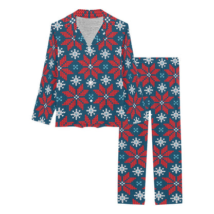 Poinsettia Pattern Print Design A02 Women's Long Pajama Set