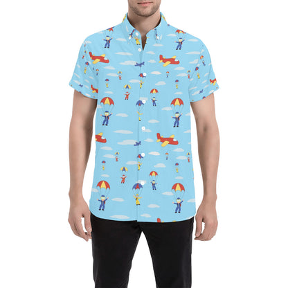 Skydiver Print Design LKS304 Men Short Sleeve Button Up Shirt