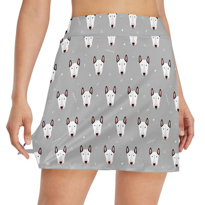 Bull Terrier Head Print Pattern 17" Golf & Pickleball Skort with Pockets