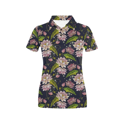 lotus Embroidered Pattern Print Design LO06 Women's Polo Shirt