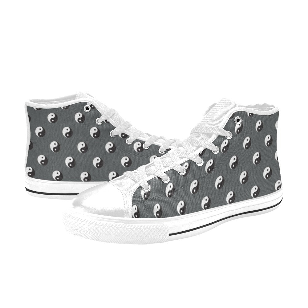 Yin Yang Print Design LKS303 Men's High Top Canvas Shoes