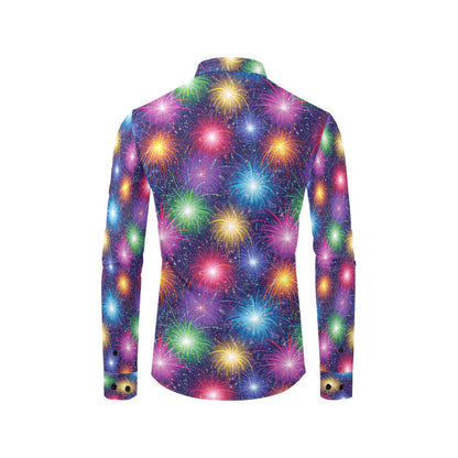 Firework Colorful Print Design LKS301 Men's Long Sleeve Dress Shirt