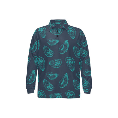 Oyster Pattern Print Design 01 Long Sleeve Polo Shirt For Men's