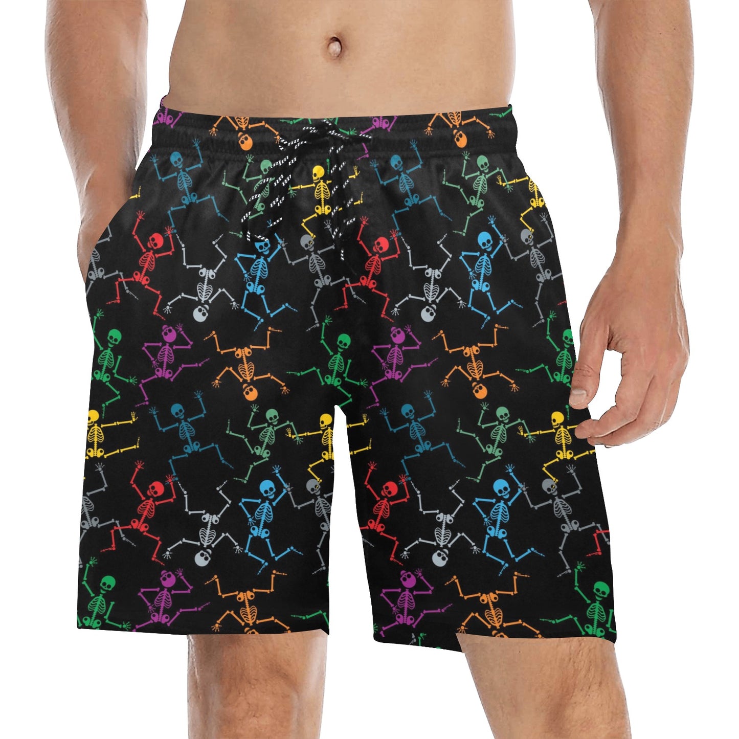 Skeleton Colorful Print Design LKS302 Men's Swim Trunks Beach Shorts