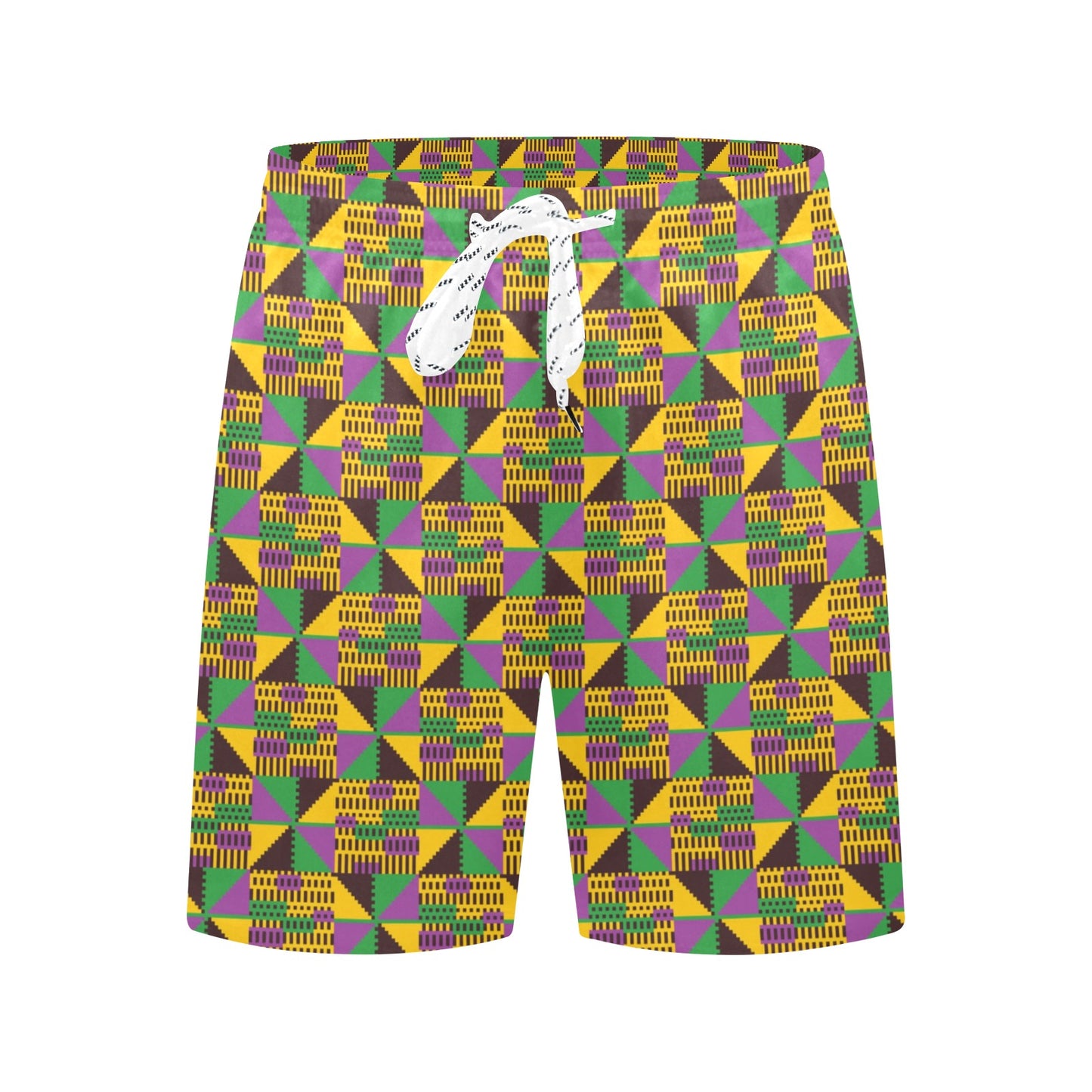 Kente Triangle Design African Print Men's Swim Trunks Beach Shorts
