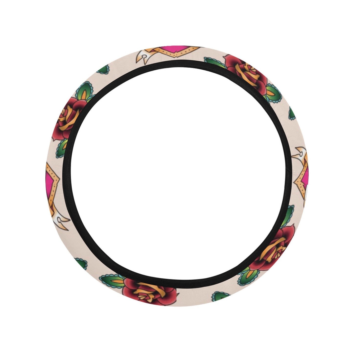 Tattoo Rose Print Design LKS302 Steering Wheel Cover with Elastic Edge