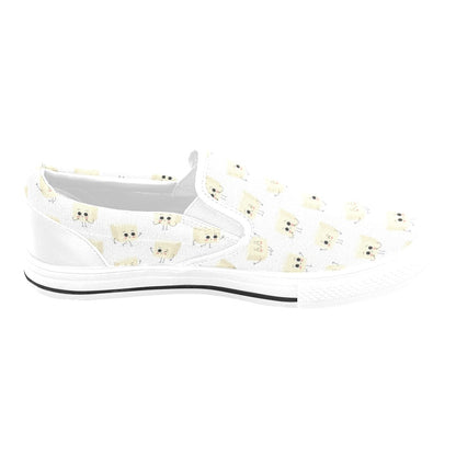 Tofu Print Design LKS301 White Slip Ons Canvas Women's Shoes