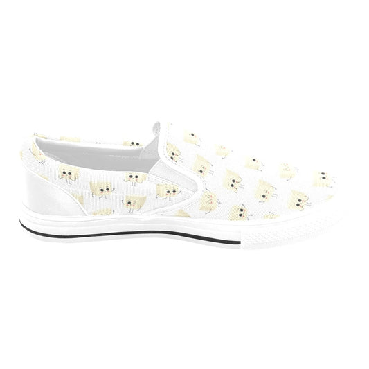 Tofu Print Design LKS301 White Slip Ons Canvas Women's Shoes