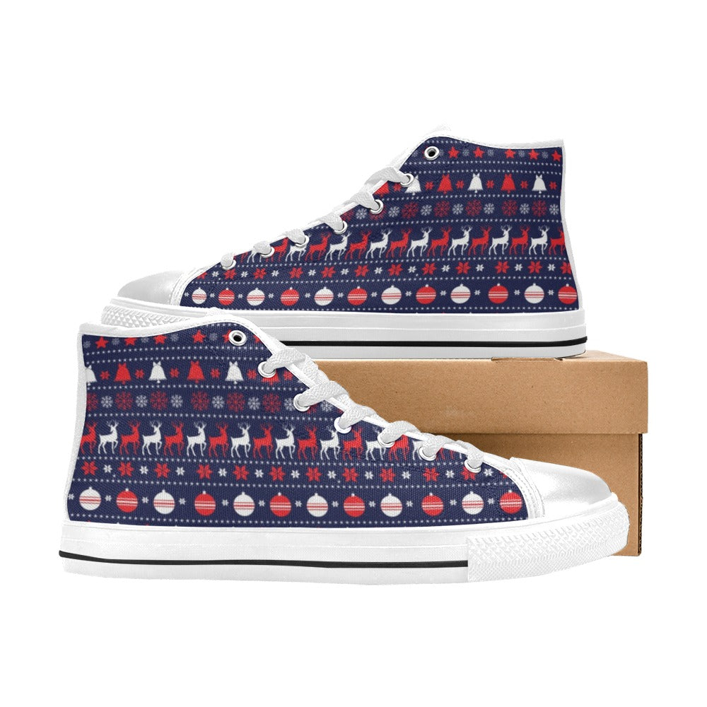 Reindeer Print Design LKS404 Men's High Top Canvas Shoes