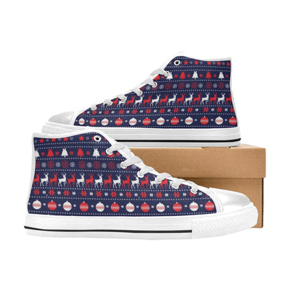 Reindeer Print Design LKS404 Men's High Top Canvas Shoes