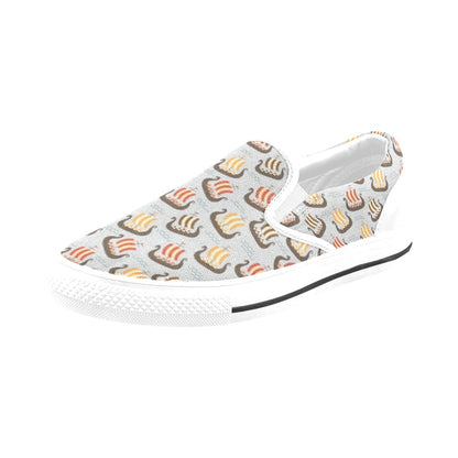 Vikings Print Design LKS308 White Slip Ons Canvas Women's Shoes