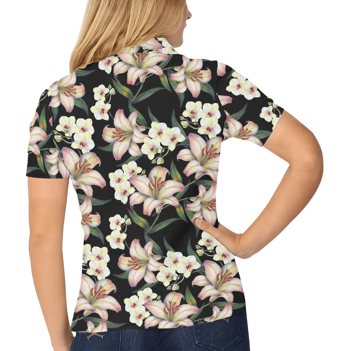 Lily Pattern Print Design LY03 Women's Polo Shirt