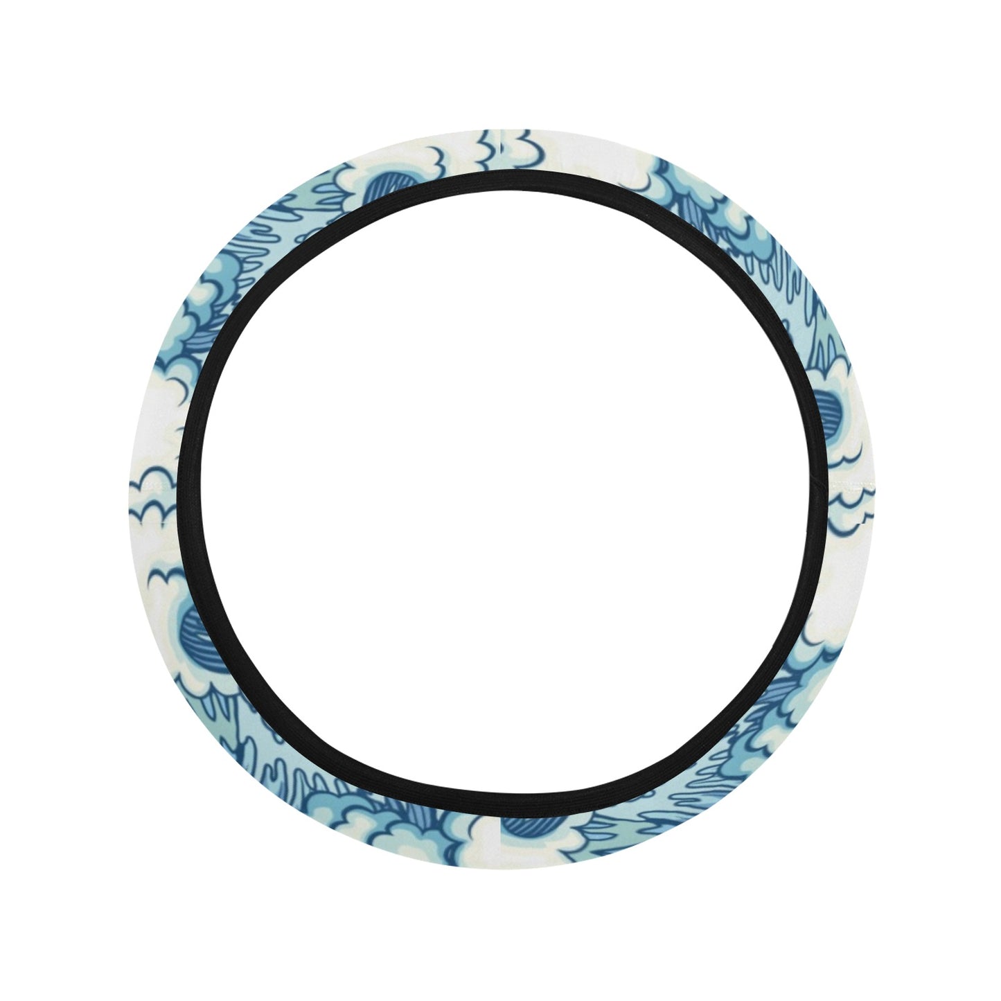 Wave Japan Style Print Design LKS304 Steering Wheel Cover with Elastic Edge