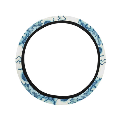 Wave Japan Style Print Design LKS304 Steering Wheel Cover with Elastic Edge