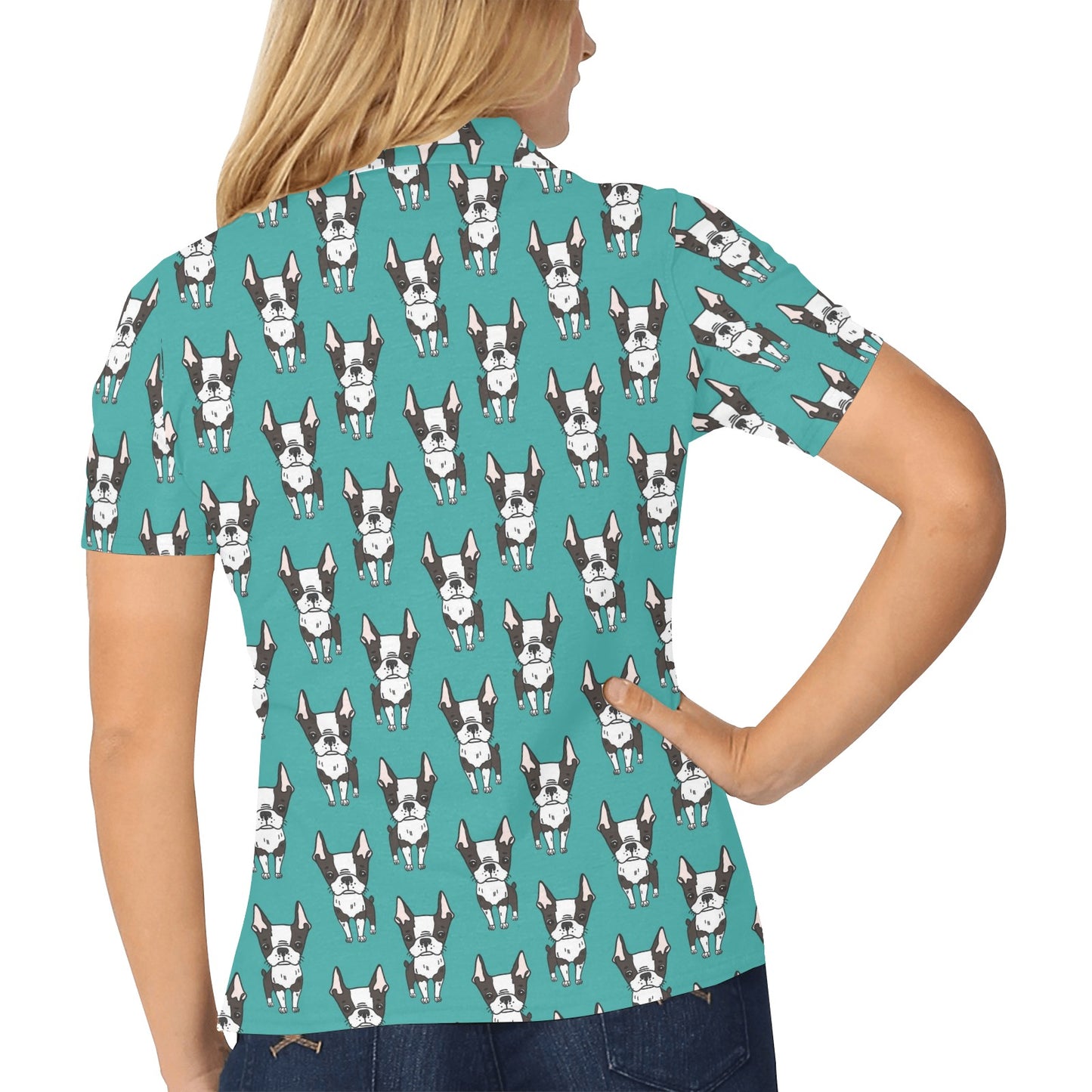 Boston Terrier Pattern Print Design 04 Women's Polo Shirt