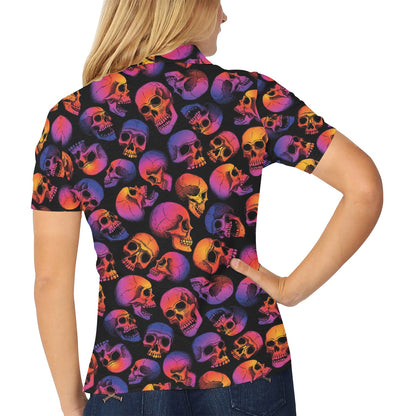 Skull Multicolor Print Design LKS3011 Women's Polo Shirt