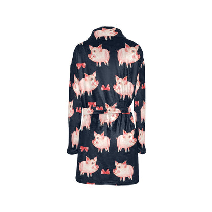 Pig Cute Pattern Print Design 02 Women's Fleece Robe