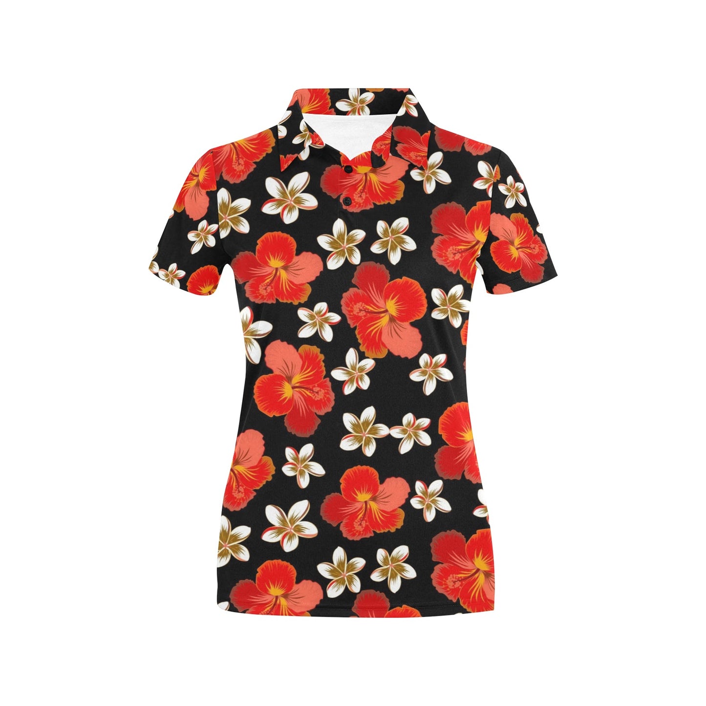 Red Hibiscus Pattern Print Design HB022 Women's Polo Shirt