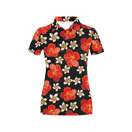 Red Hibiscus Pattern Print Design HB022 Women's Polo Shirt