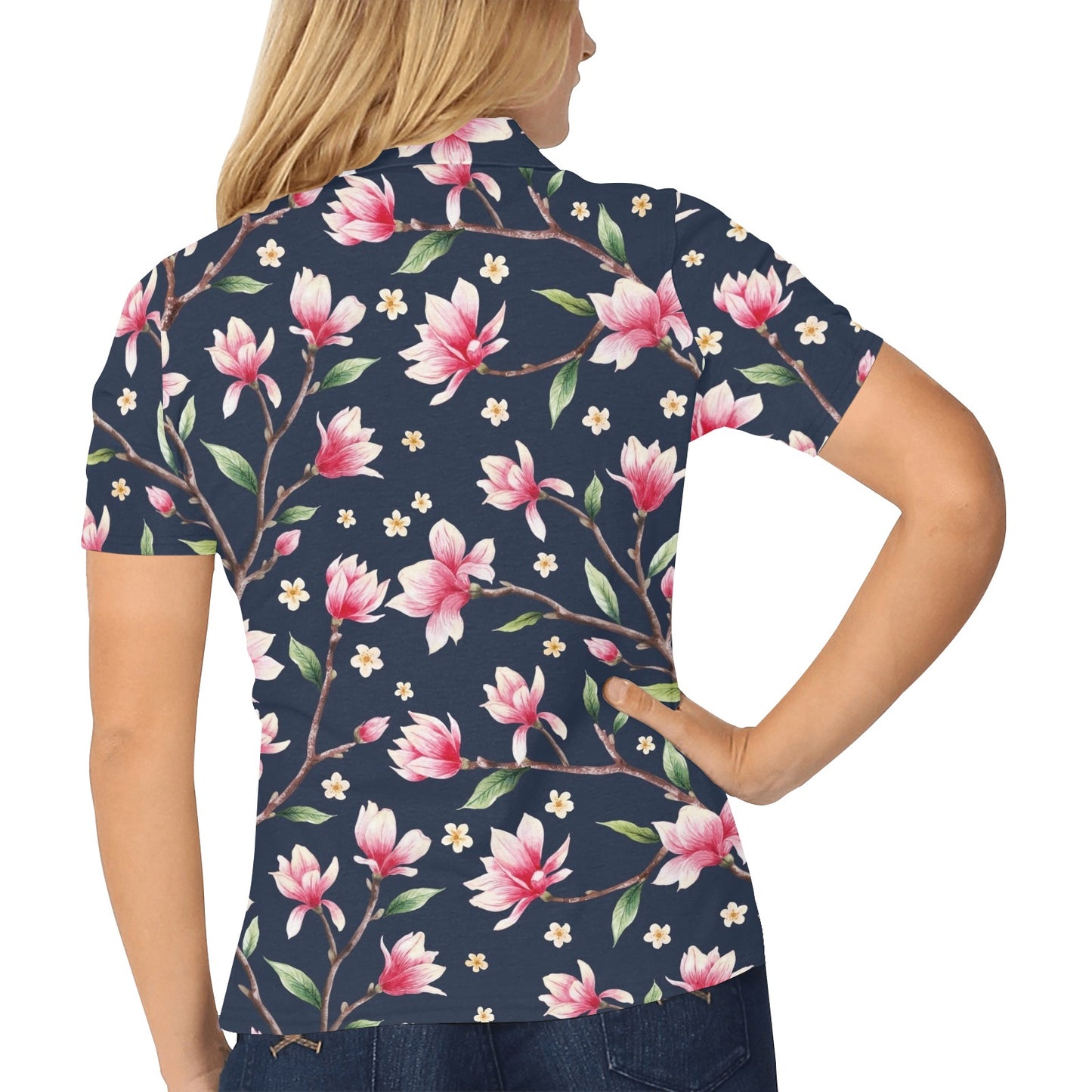 Magnolia Pattern Print Design MAG09 Women's Polo Shirt