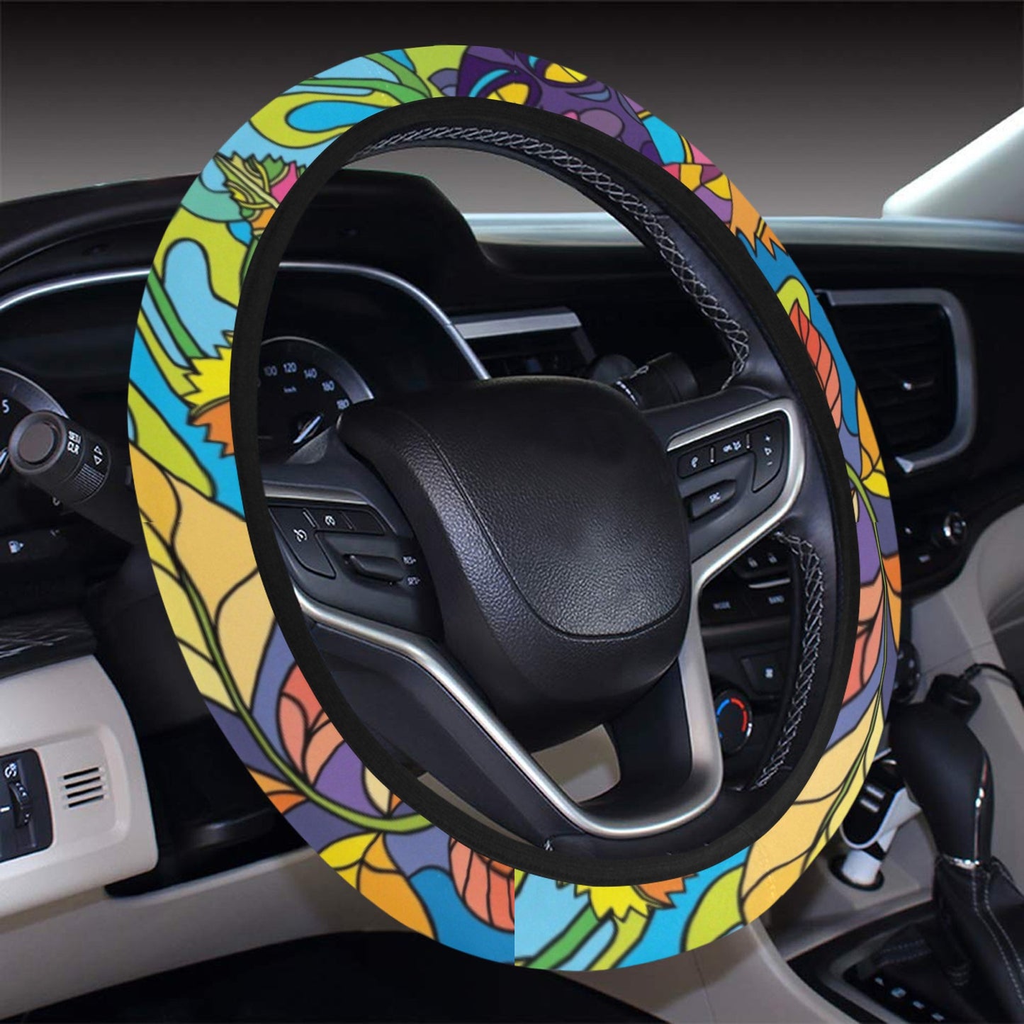 Trippy Print Design LKS301 Steering Wheel Cover with Elastic Edge