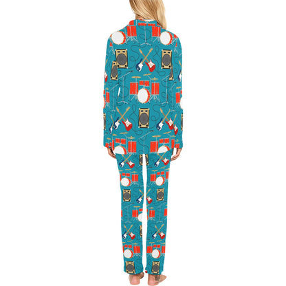 Drum Set Guitar Pattern Print Design 02 Women's Long Pajama Set