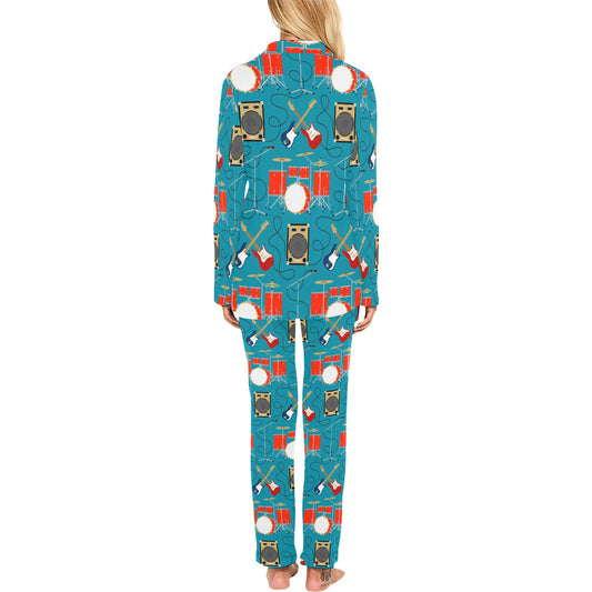 Drum Set Guitar Pattern Print Design 02 Women's Long Pajama Set