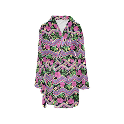 Hibiscus Pink Zigzag Line Pattern Design LKS307 Women's Fleece Robe