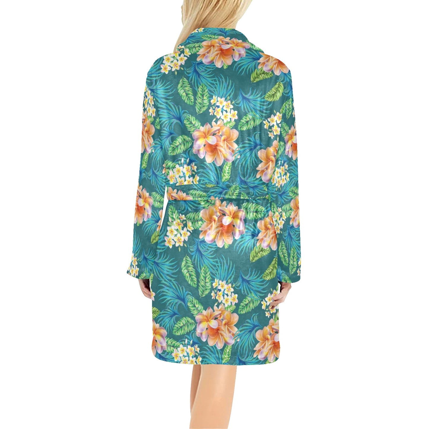 Plumeria Tropical Flower Design Print Women's Fleece Robe