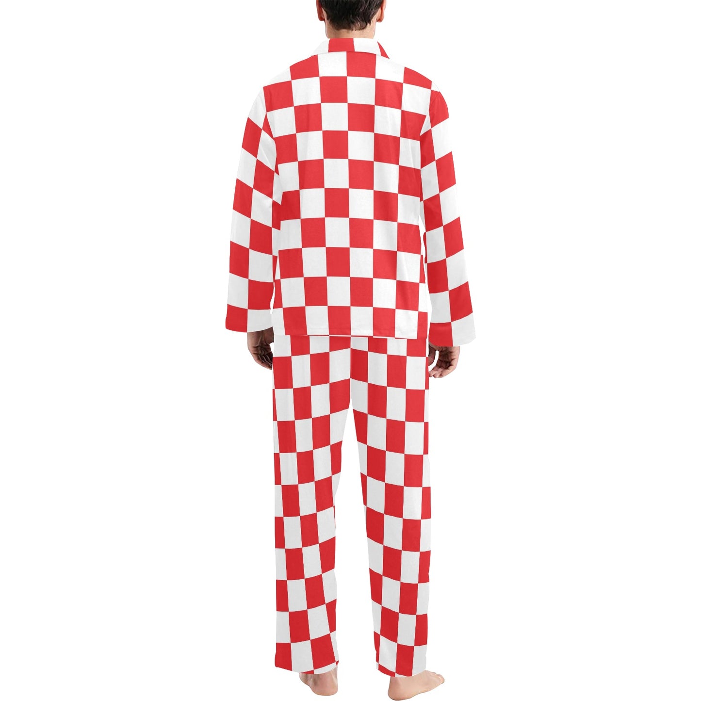 Checkered Red Pattern Print Design 04 Men's Long Pajama Set
