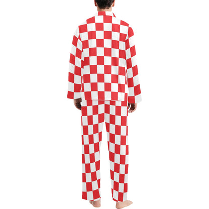 Checkered Red Pattern Print Design 04 Men's Long Pajama Set