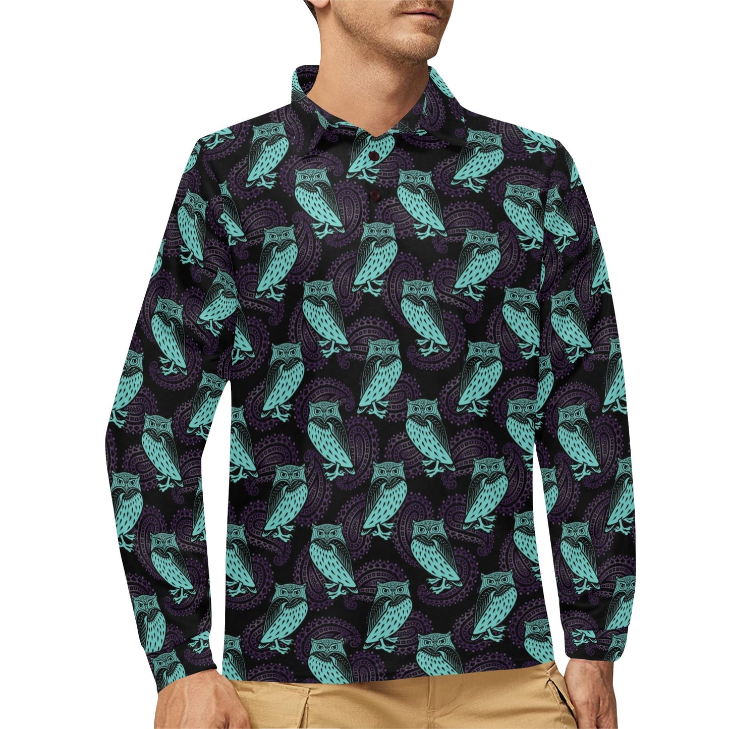 Tribal Pattern Print Design LKS3010 Long Sleeve Polo Shirt For Men's