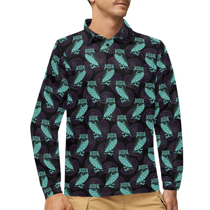 Tribal Pattern Print Design LKS3010 Long Sleeve Polo Shirt For Men's
