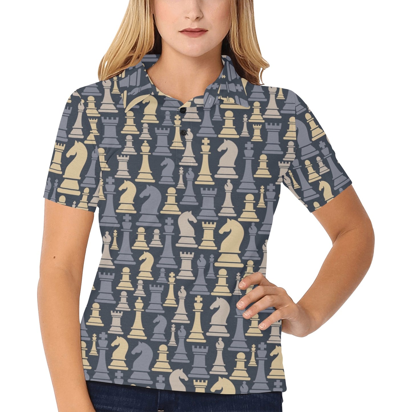 Chess Pattern Print Design 04 Women's Polo Shirt