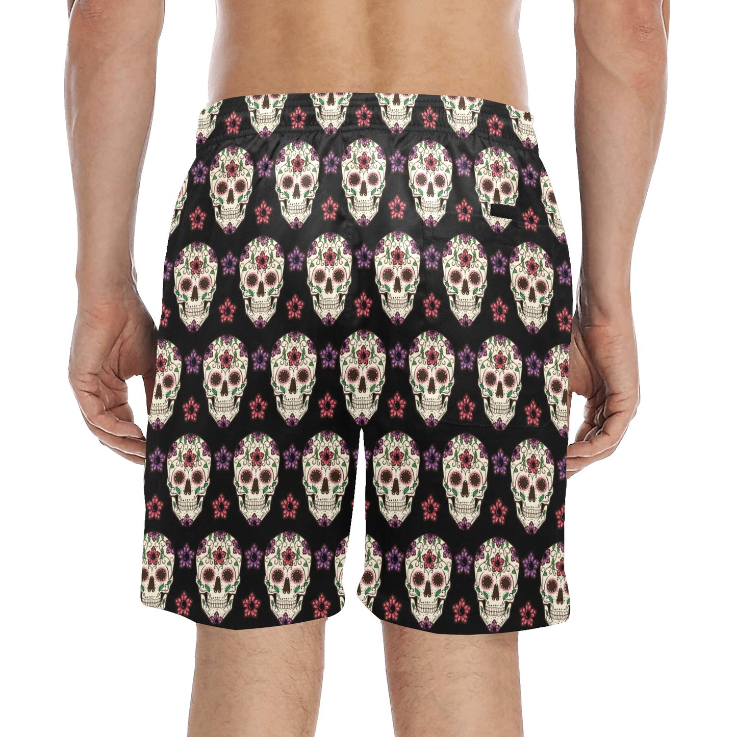 Sugar Skull Print Design LKS304 Men's Swim Trunks Beach Shorts