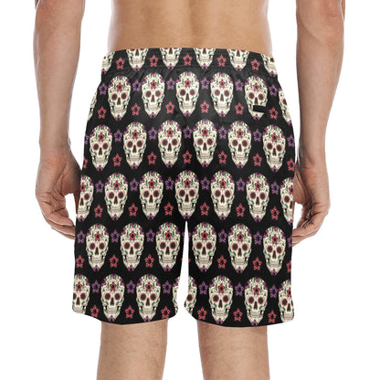 Sugar Skull Print Design LKS304 Men's Swim Trunks Beach Shorts