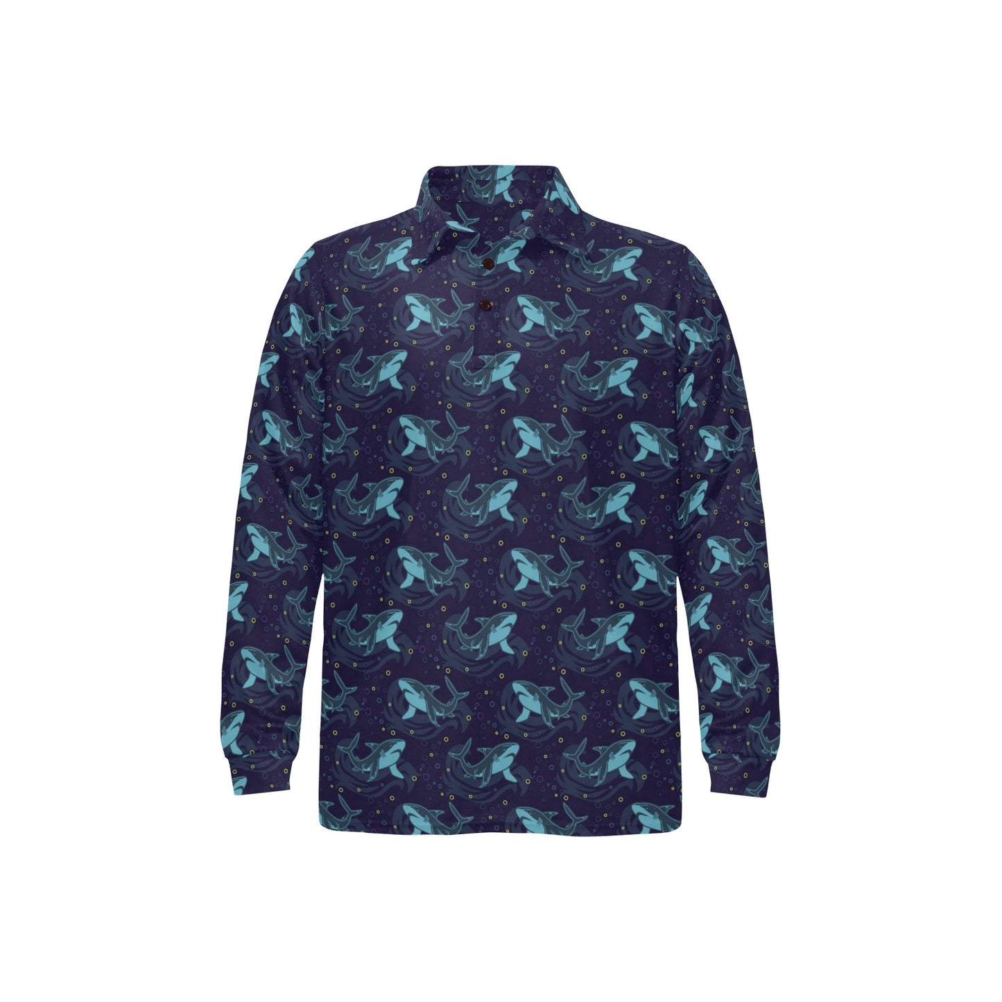 Shark Print Design LKS306 Long Sleeve Polo Shirt For Men's