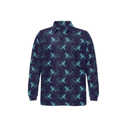 Shark Print Design LKS306 Long Sleeve Polo Shirt For Men's