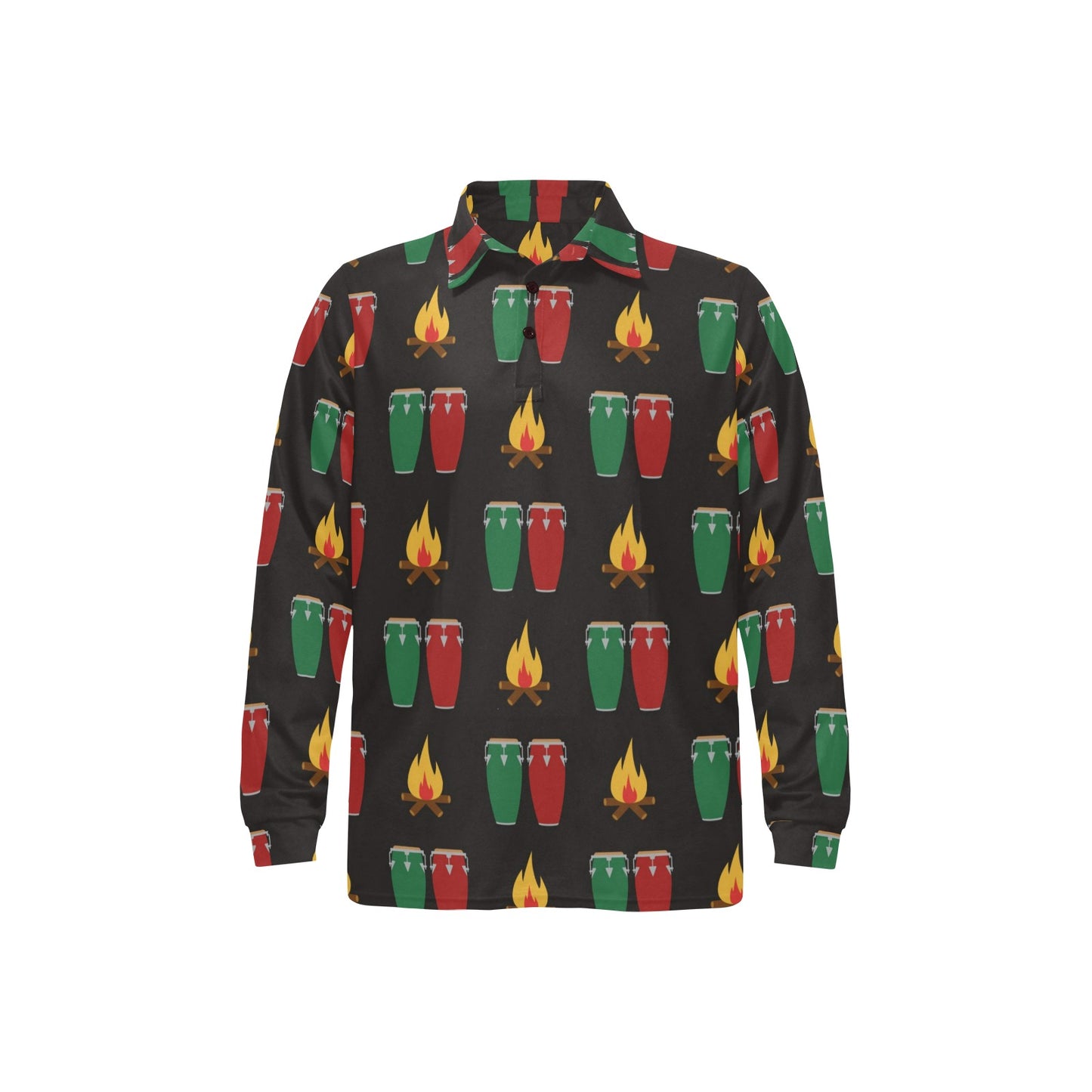Conga Pattern Print Design 01 Long Sleeve Polo Shirt For Men's