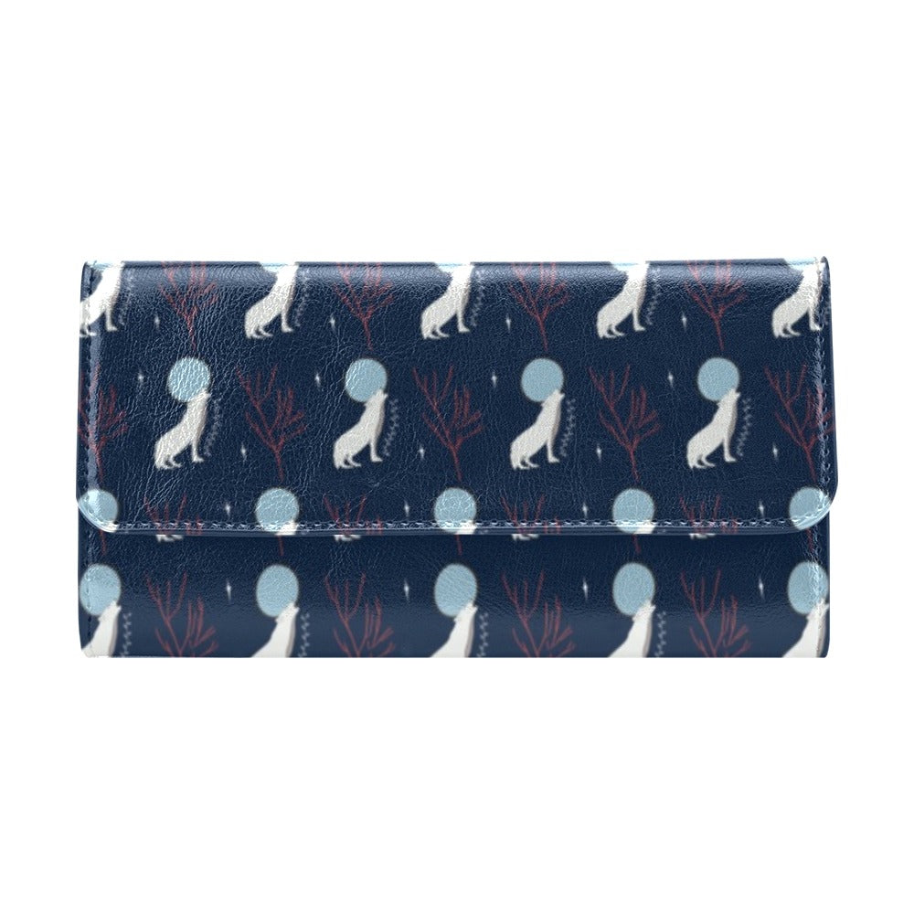 Wolf Moon Print Design LKS304 Women's Trifold Wallet